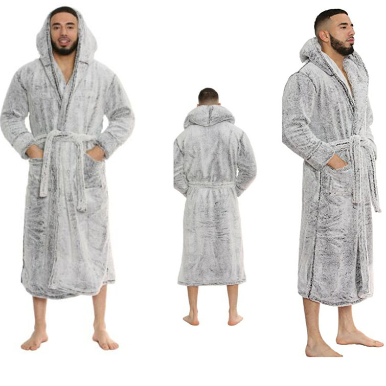 Belfry Bathroom Mens Hooded Dressing Gown Plush Fluffy Soft Warm Fleece Bathrobe Gift Wayfair